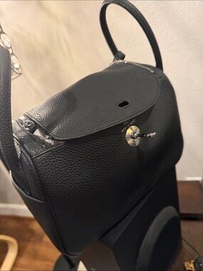 Black Pebbled Leather shoulder with Silver Hardware